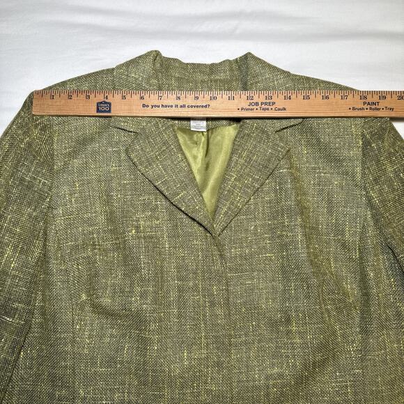 VTG Jones New York Wool Silk Linen Blend Blazer Womens 18W Green Tweed Jacket - Picture 3 of 13